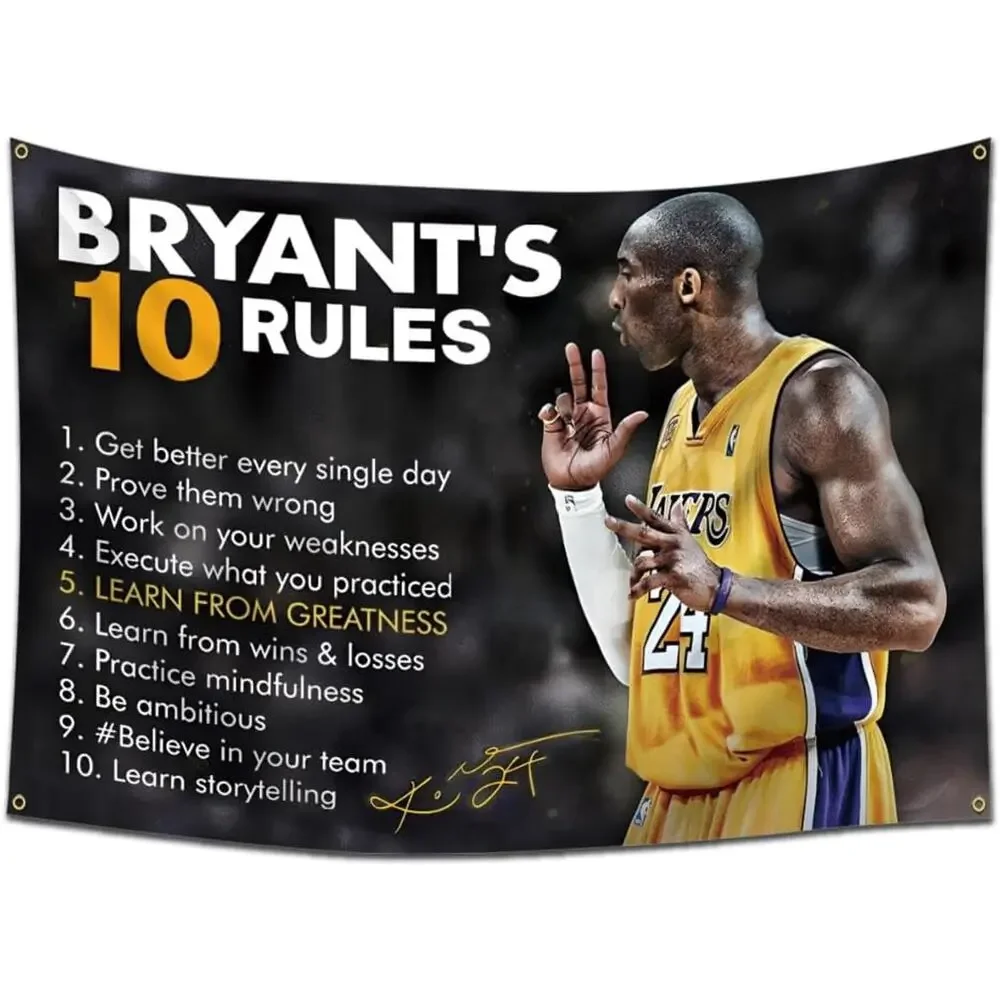 Kobe Bryant 10 Rules – 3x5 Ft Tapestry Flag Banner Brass Grommets – Motivational